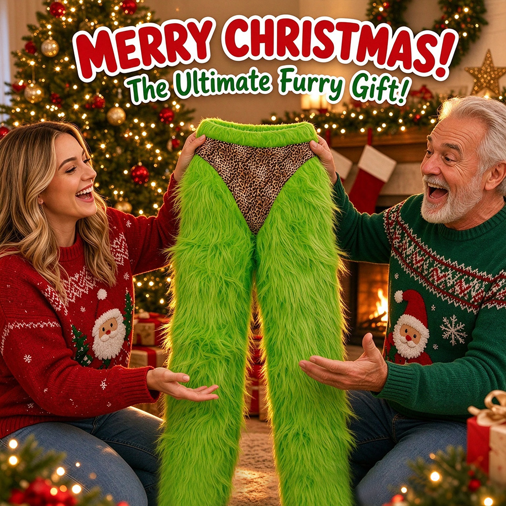 Funny Green Monster Christmas Pajama Pants – Fuzzy Green Lounge Pants with Leopard Print Brief Design, Novelty Holiday Sleepwear - soufeelau