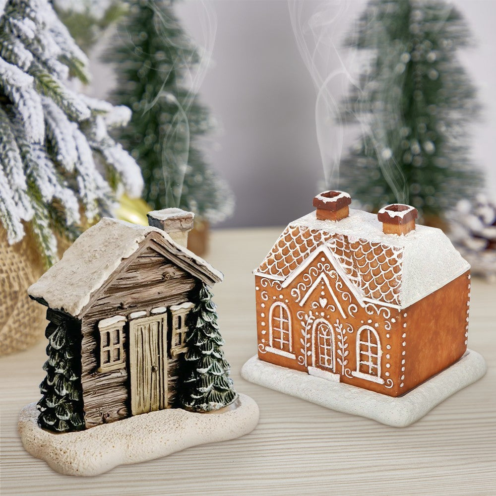 Snowy Winter Incense Cone Burner Gingerbread House Log Cabin Incense Cone Burner Home Decoration - soufeelau