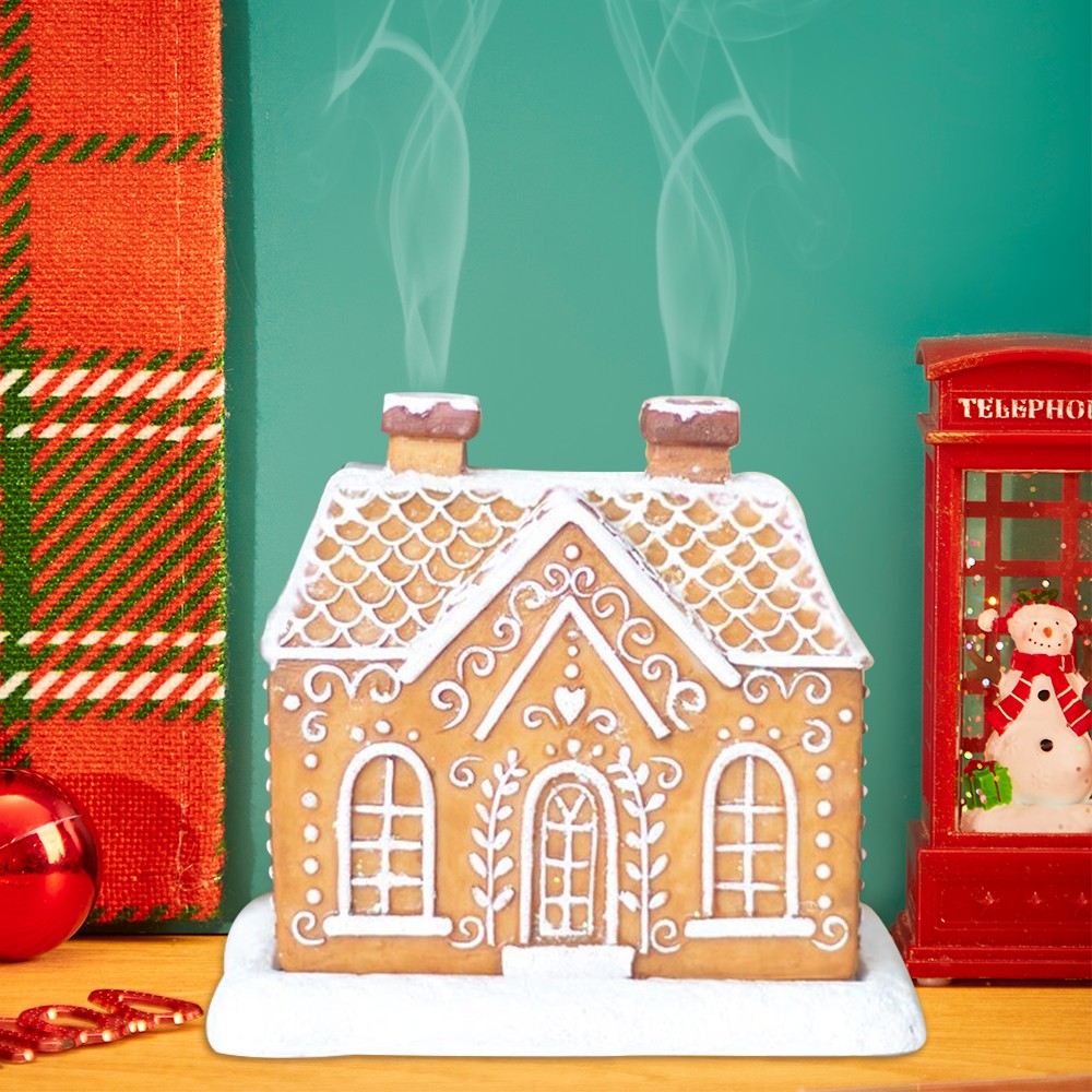 Snowy Winter Incense Cone Burner Gingerbread House Log Cabin Incense Cone Burner Home Decoration - soufeelau