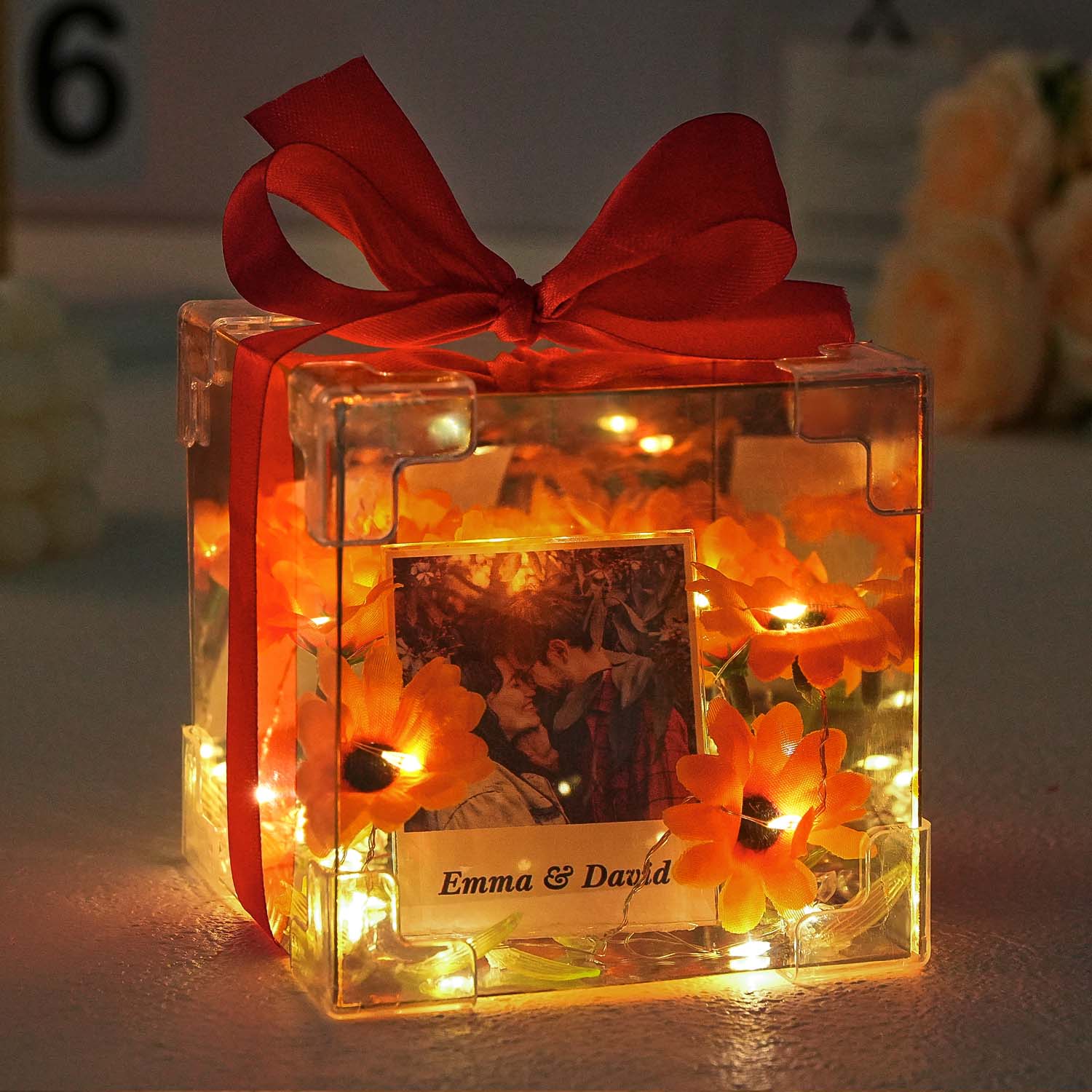 Custom Sunflower Cube Lamp Flower Infinity Mirror Box Infinity Mirror Flower with Your Picture and Text DIY Kit - soufeelau