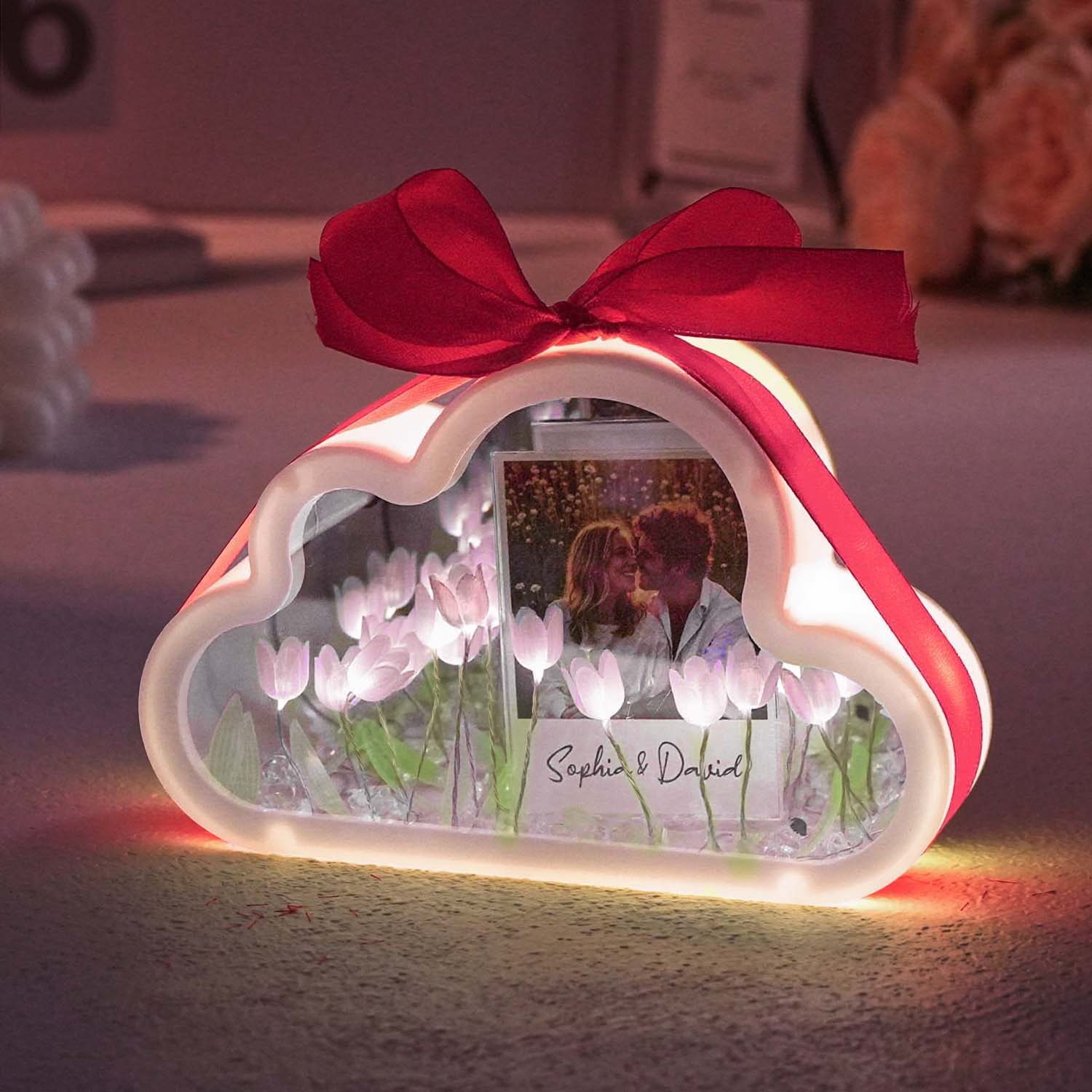 Custom Cloud-shaped Tulip Lamp Flower Infinity Mirror Box Infinity Mirror Flower with Your Picture and Text DIY Kit - soufeelau