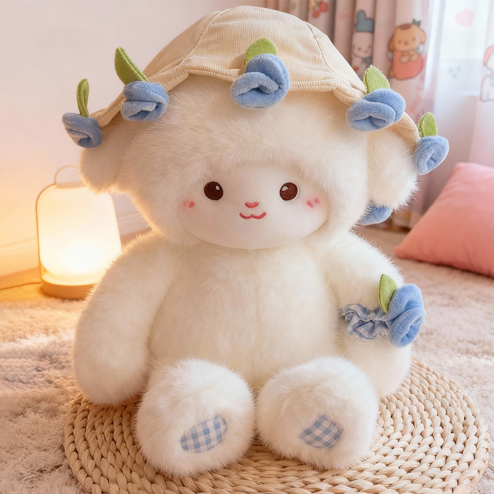 Plush Lamb Doll with Rose Bouquet Cute Baby Sheep Hugging Toy Romantic Gift for Her Home Decor - soufeelau
