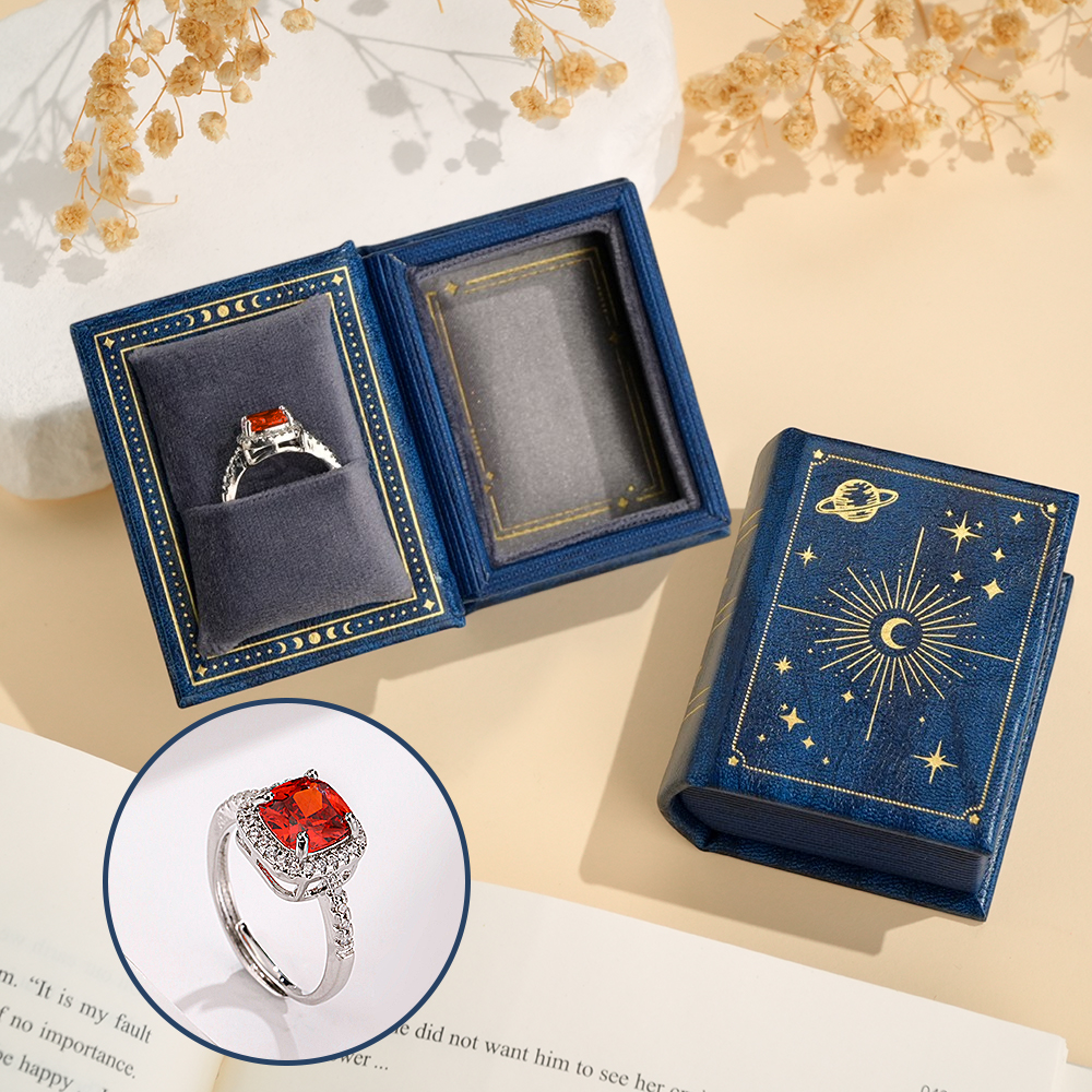 Vintage Book Shape Box with Adjustable Ring Multicolor Valentine's Day Gift For Her Book Ring Box - soufeelau