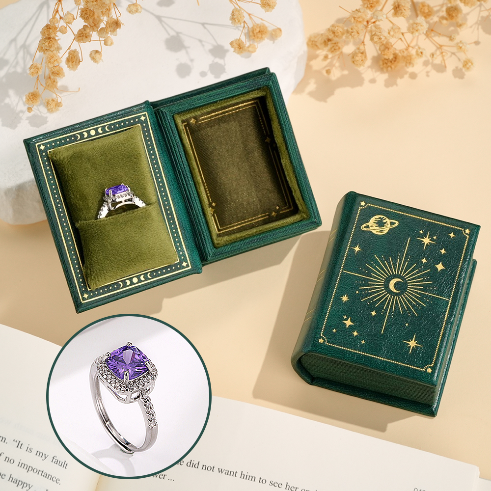 Vintage Book Shape Box with Adjustable Ring Multicolor Valentine's Day Gift For Her Book Ring Box - soufeelau
