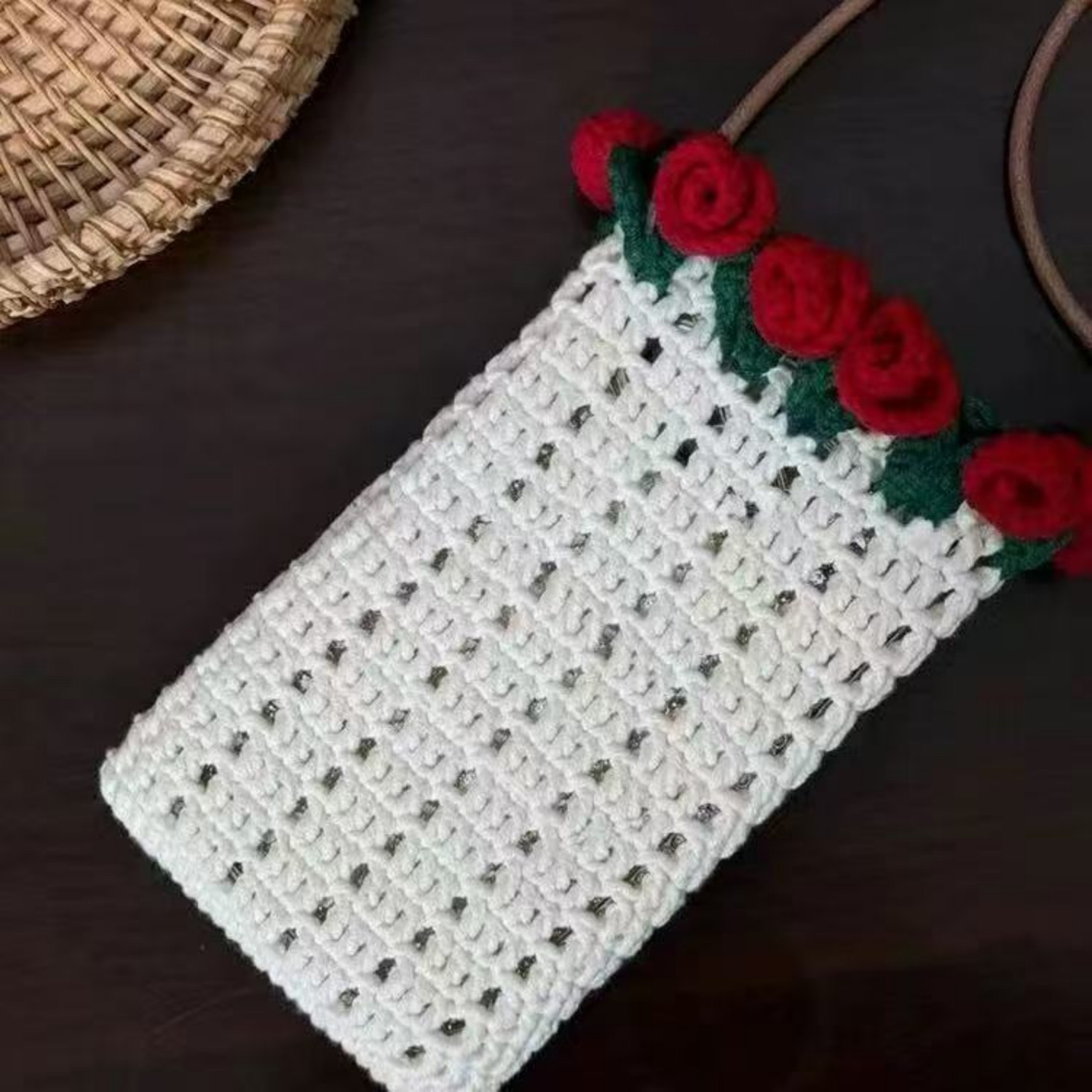 Knitted Rose Bouquet Bag Woven Bucket Bag Ready-Made Hand-woven Flower Bouquet Gift For Mother And Girlfriend - soufeelau