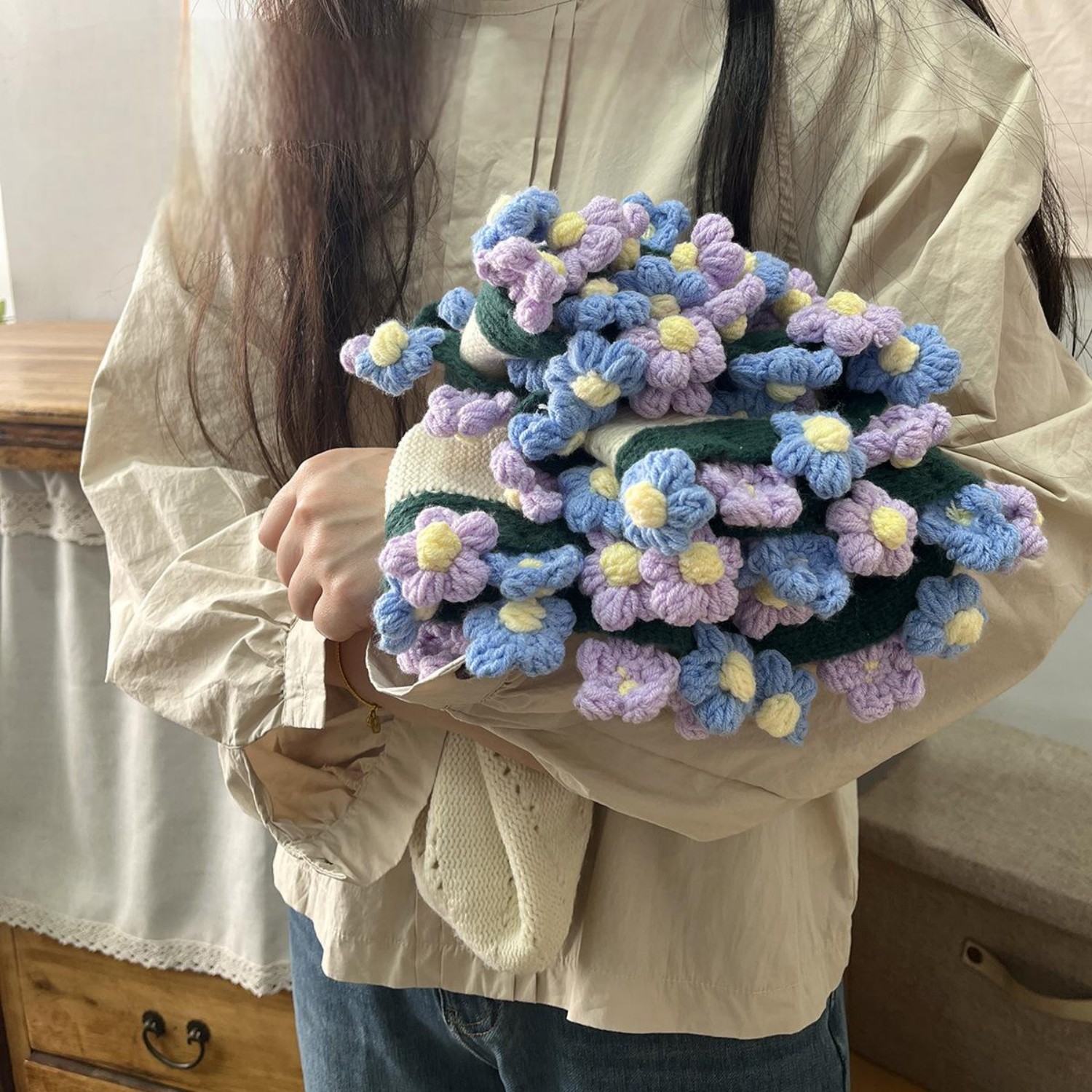 Hand-Knitted Daisy Blanket Bouquet Blanket Ready-Made Hand-Woven Flower Blanket Gift For Mother And Girlfriend - soufeelau