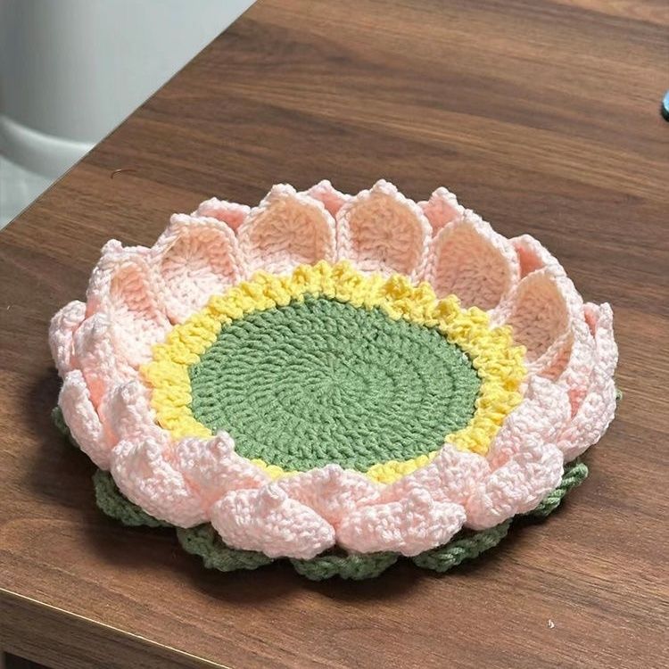 Knitted Lotus Coasters Hand-Woven Flower Crochet Material Kit Decoration Gift For Her - soufeelau
