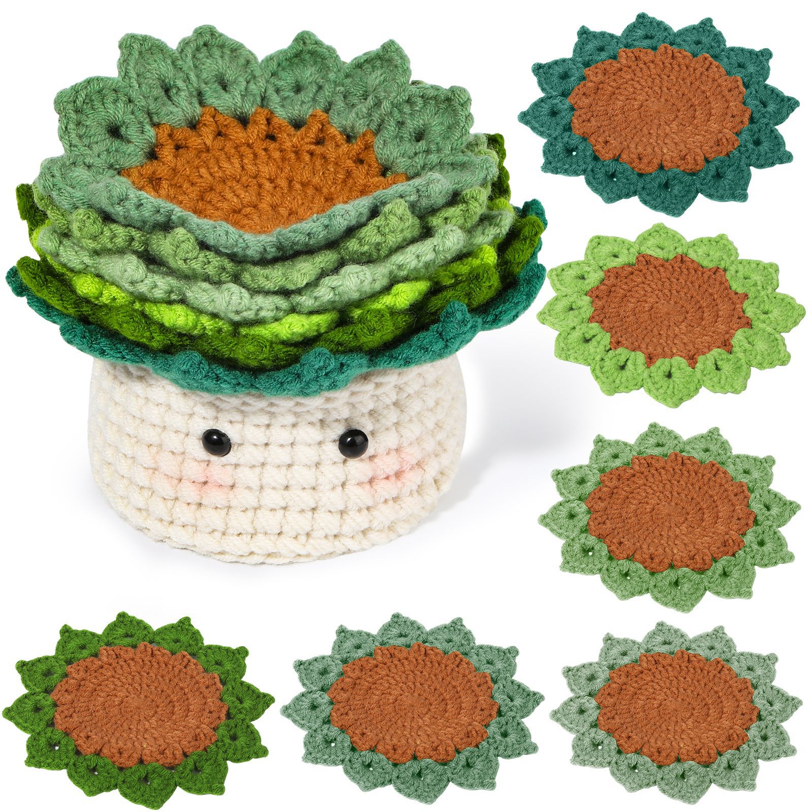 Knitted Potted Plants Coasters Crochet Material Kit Hand-woven  Decoration Gift DIY Gifts - soufeelau