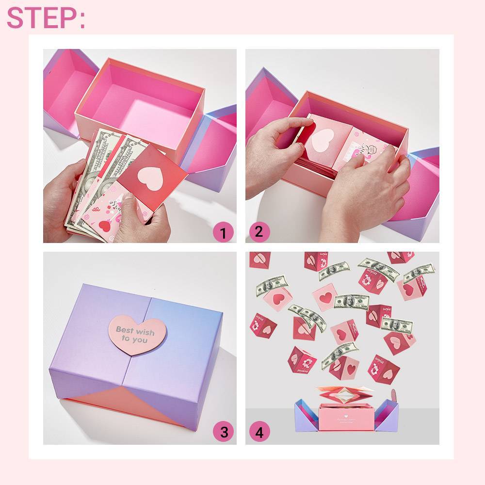 DIY Surprise Gift Box Explosion for Money Cash Pop Up Gift Box for Lover - soufeelau