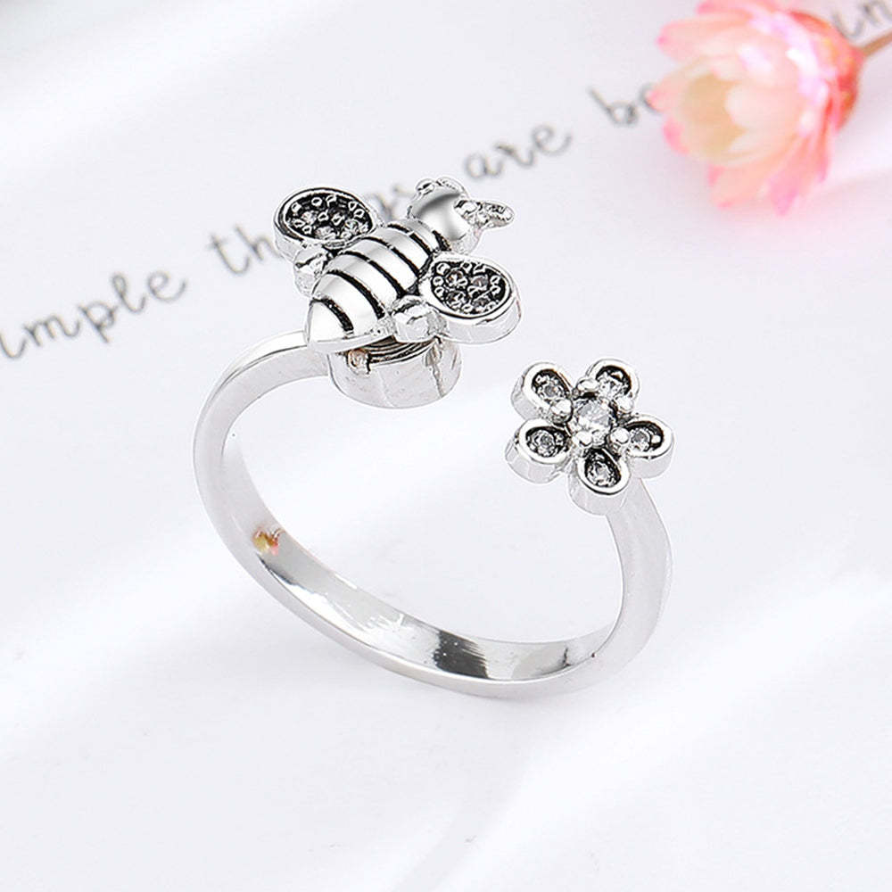 Bee Daisy Adjustable Fidget Ring for Anxiety Rotating Anxiety Ring Jewelry Gift for Her - soufeelau