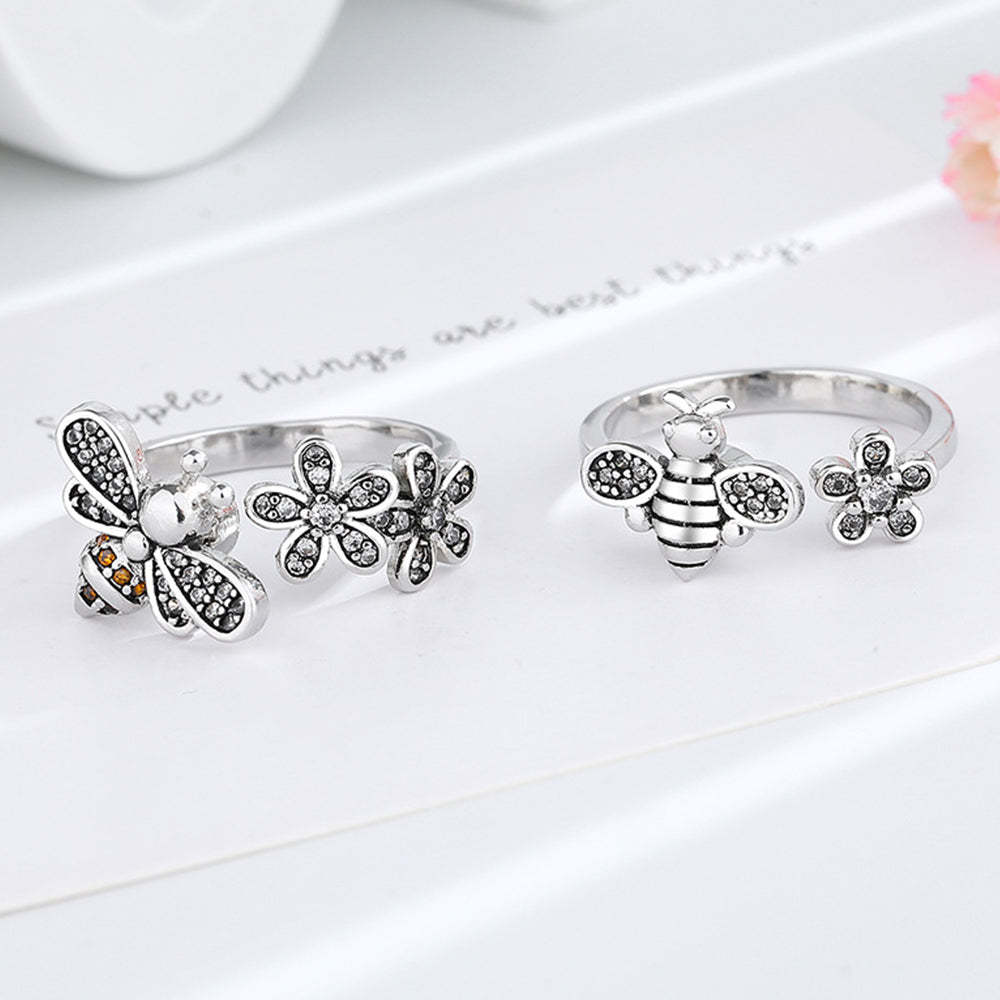 Bee Daisy Adjustable Fidget Ring for Anxiety Rotating Anxiety Ring Jewelry Gift for Her - soufeelau