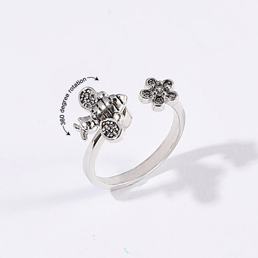 Bee Daisy Adjustable Fidget Ring for Anxiety Rotating Anxiety Ring Jewelry Gift for Her - soufeelau