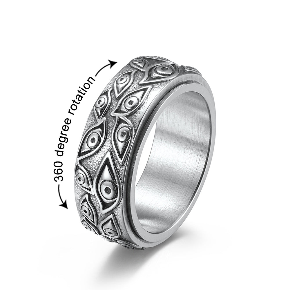 Anxiety Ring For Men Women, Evil Eye of God Rotating Ring - soufeelau