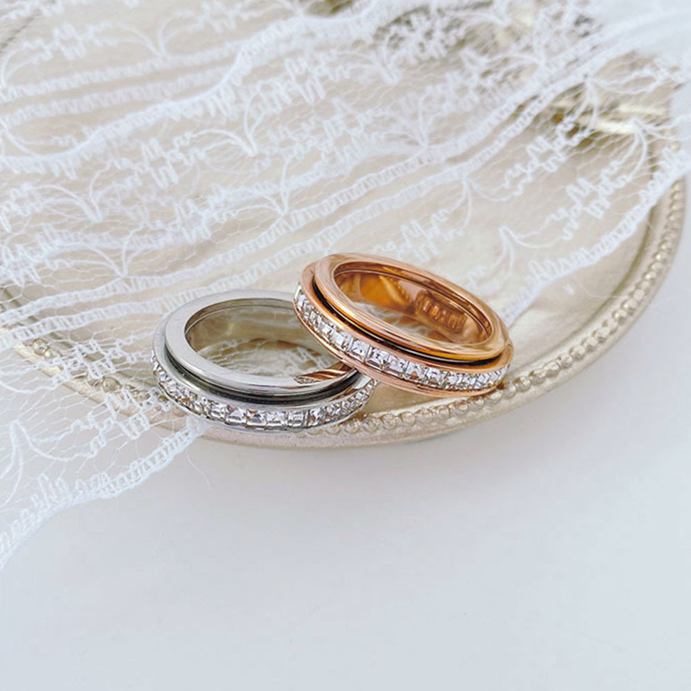 Anxiety Fidget Ring for Her, Cubic Zirconia Rotating Ring - soufeelau