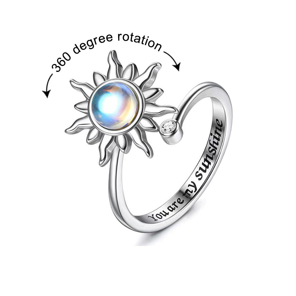 Moon Star Fidget Anxiety Ring, Open Adjustable Relieving Stress Ring, Rotating Ring for Women - soufeelau
