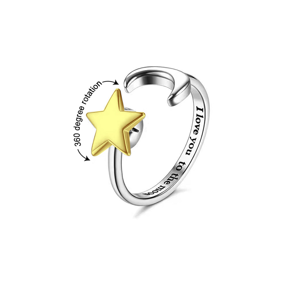 Adjustable Fidget Anxiety Ring, Relieving Stress Rotating Ring, Moon Star Ring for Women - soufeelau