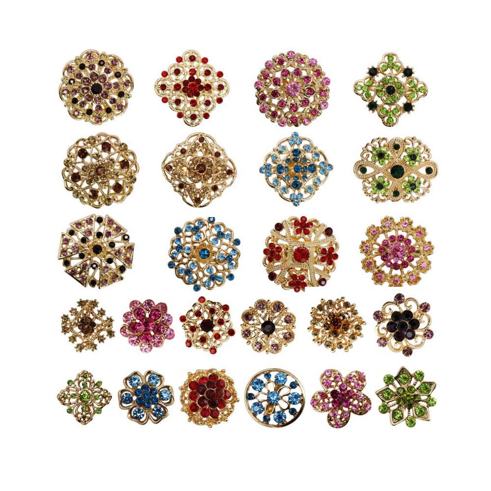24 pc Silver Multi Color Crystal Brooches Wedding Bouquet DIY Decoration - soufeelau