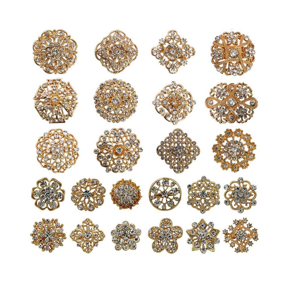 24 pc Silver Multi Color Crystal Brooches Wedding Bouquet DIY Decoration - soufeelau