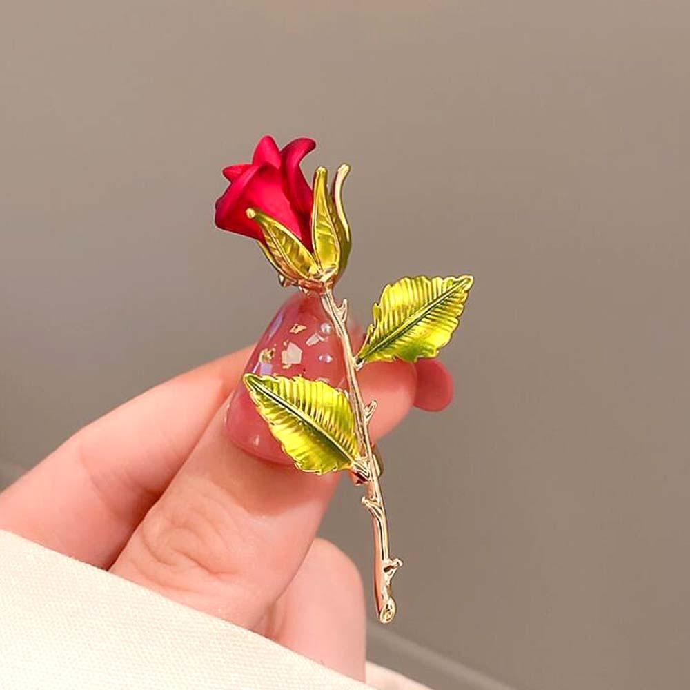 Hand DIY Alloy Red Rose Brooch Women Decor Pin Accessories Minimalist Bunch of Flower - soufeelau