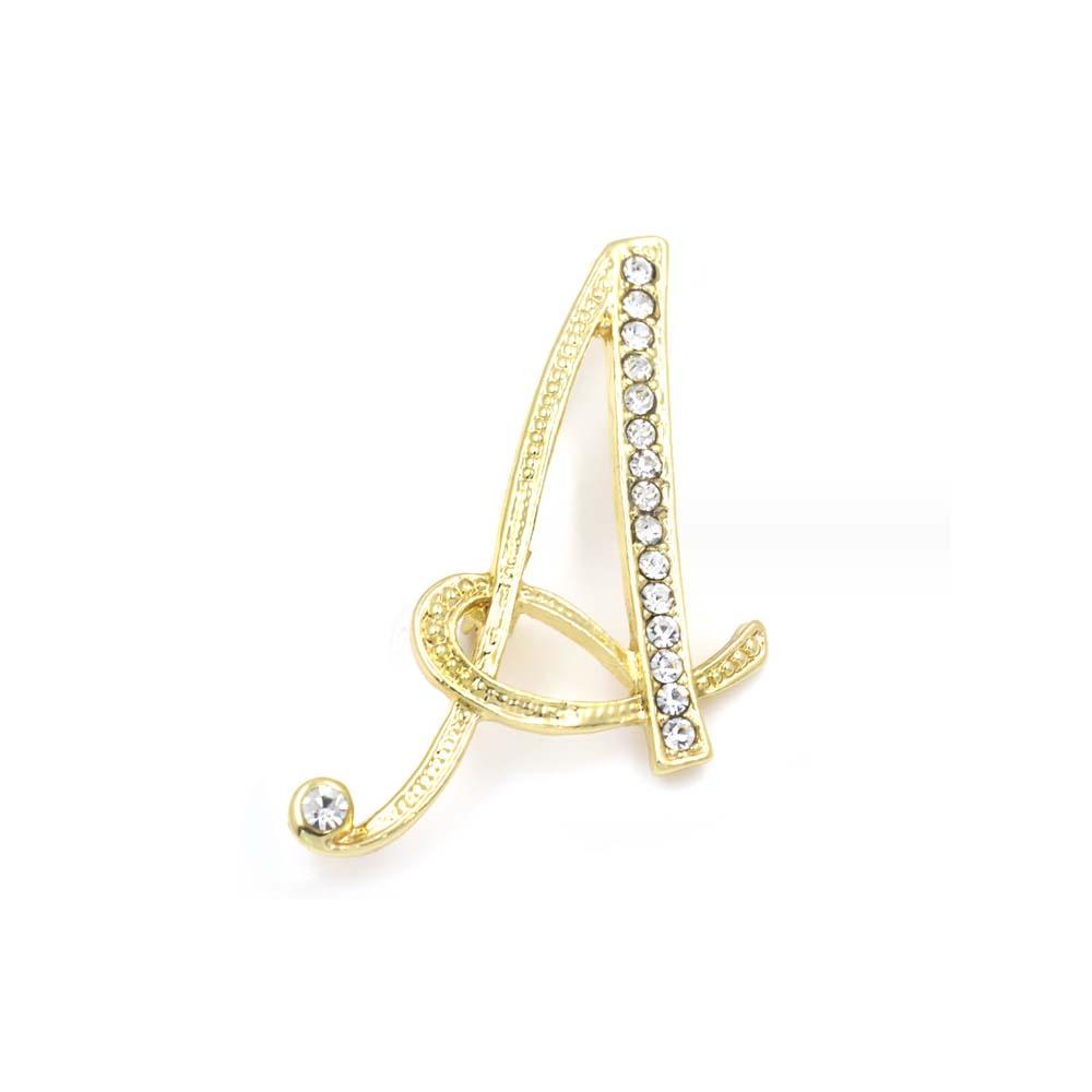 A-Z 26 Letters Pins Brooches Silver/Gold Plated Metal Broaches Pins-Clear Crystal Initial Breastpin - soufeelau