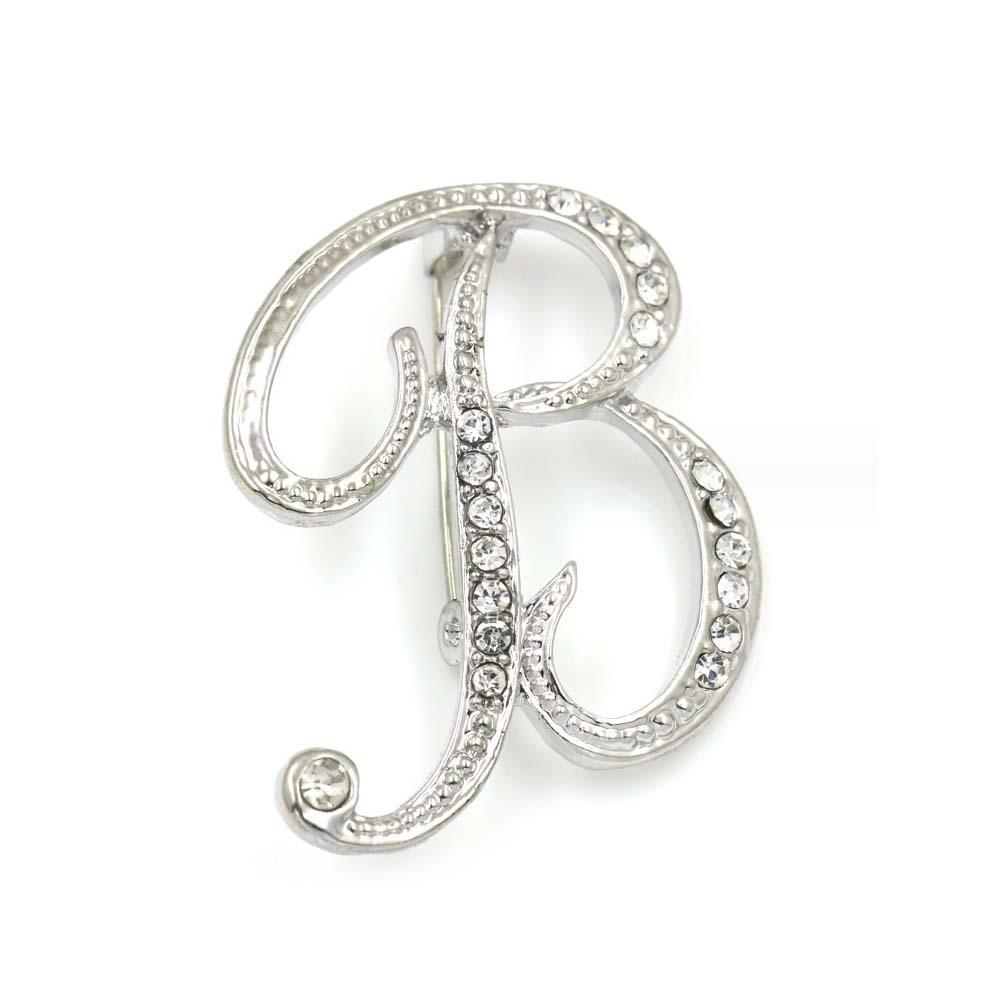 A-Z 26 Letters Pins Brooches Silver/Gold Plated Metal Broaches Pins-Clear Crystal Initial Breastpin - soufeelau