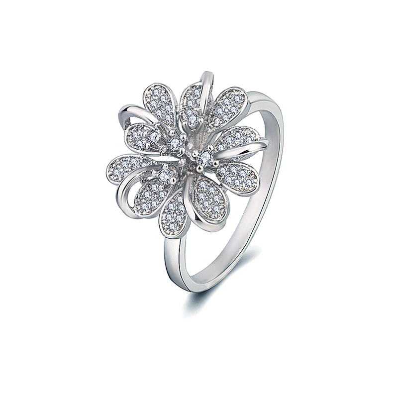 Flower Anxiety Ring Zirconia Rings Jewelry Anniversary Birthday Gifts For Women Girls - soufeelau
