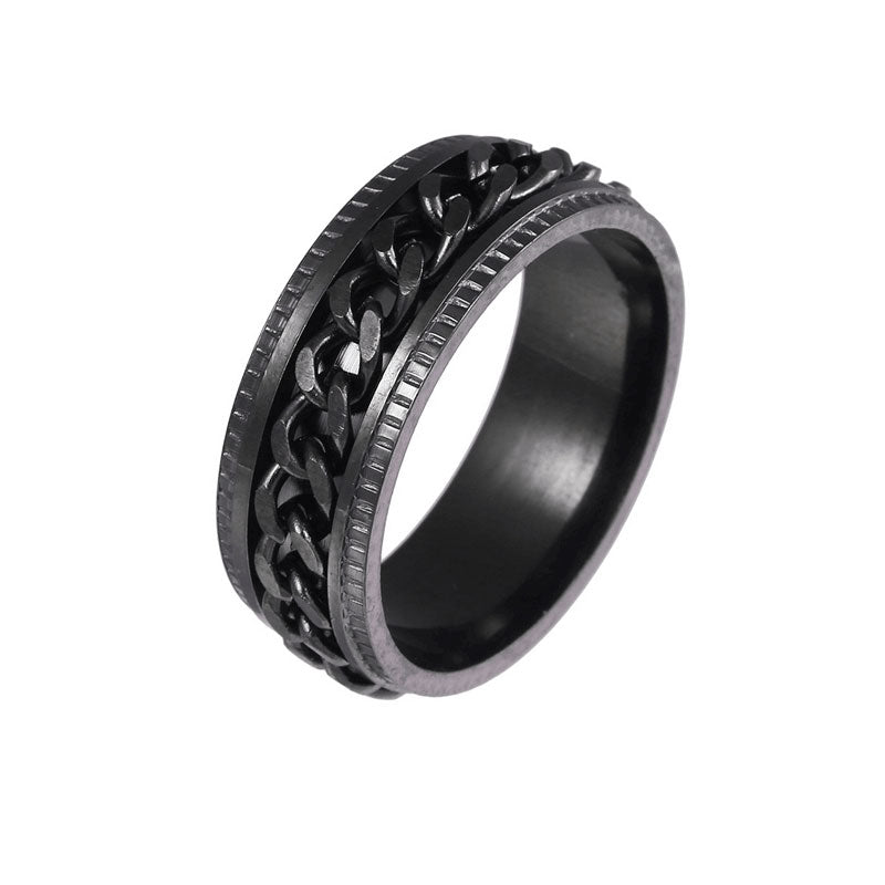 Thumb Anxiety Ring Stainless Steel Biker Grooved Edge Birthday Gift For Him - soufeelau