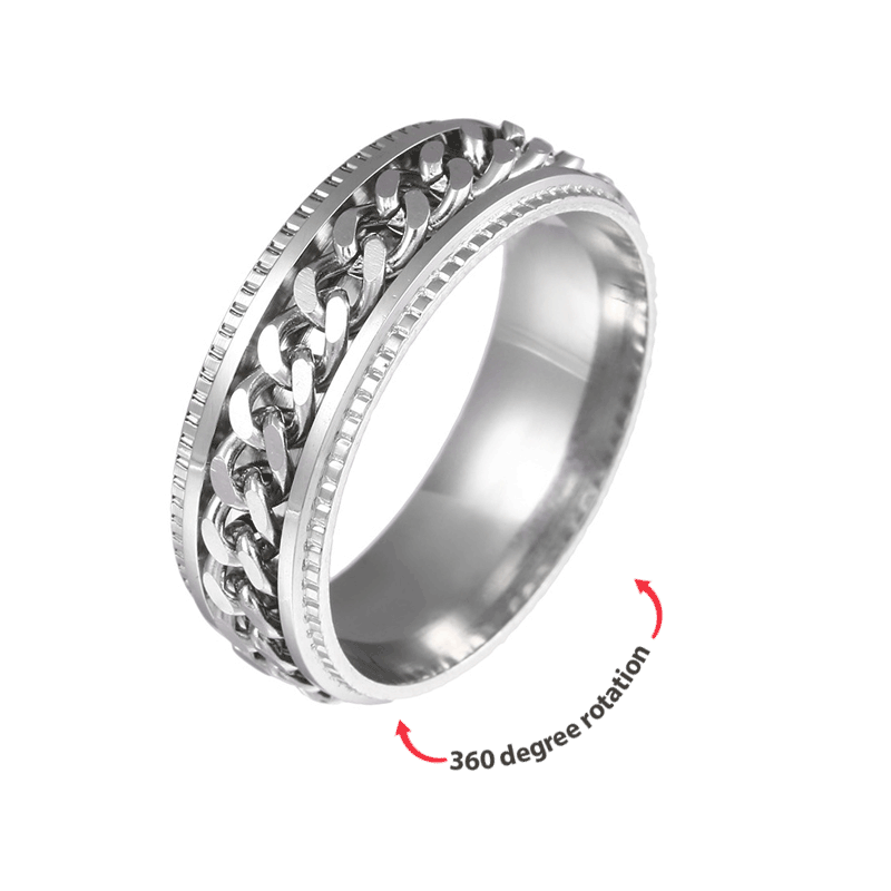 Anti Anxiety Spinning Ring Stainless Steel Biker Grooved Edge Band Ring Gift For Him - soufeelau