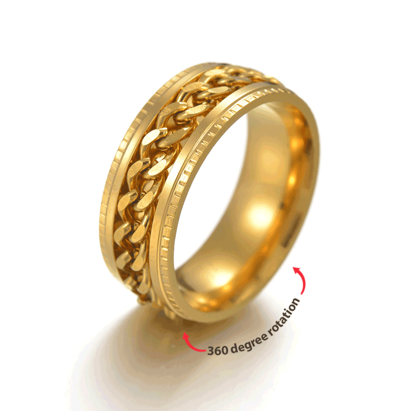 Gold Anxiety Ring Stainless Steel Biker Grooved Edge Aniversary Gift For Him - soufeelau