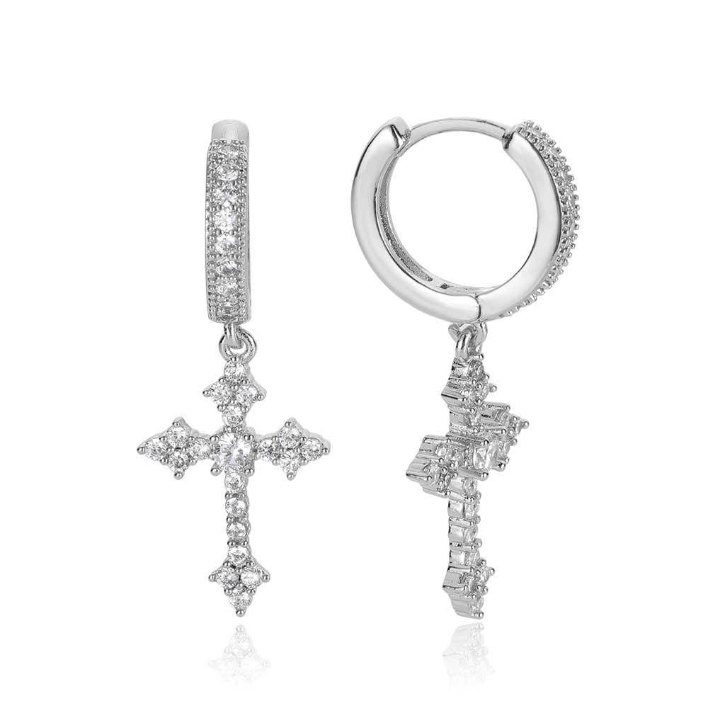 Hip Hop Earrings Fashionable Micropaved Zirconia Cross Earrings Personality Men's jewelry - soufeelau