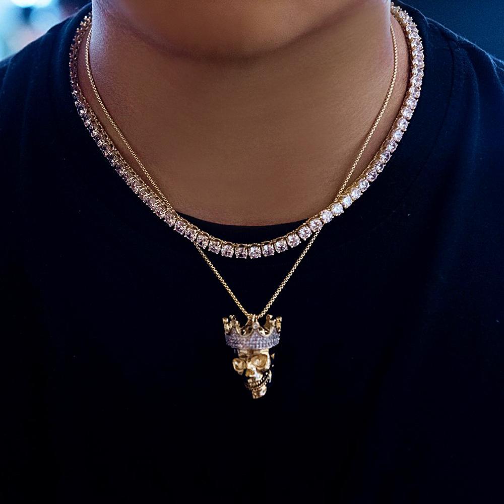 Hip Hop Necklace Punk Skull Crown King Zircon Necklace Gifts For Men - soufeelau