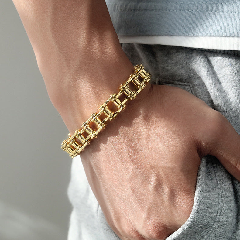 Fashion Motorcycle Chain Hip Hop Bicycle Bracelet Gold Gifts for Men - soufeelau