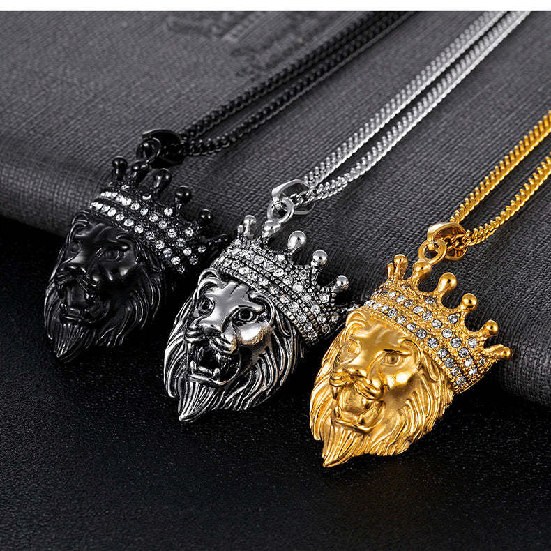 Crown Lion Head Necklace Fashion Micro-set Diamond Men's Accessories - soufeelau