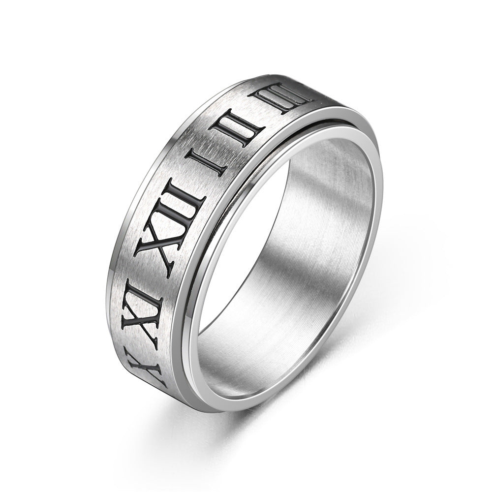 Fidget Anti-anxiety Ring Roman Numerals Open Adjustable Spinner Ring Jewelry Gifts for Him - soufeelau