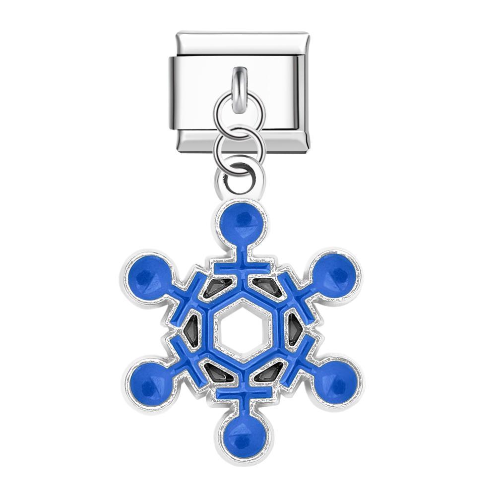 Dark Blue Snowflakes Italian Charm For Italian Charm Bracelets Composable Link Christmas Gift - soufeelau
