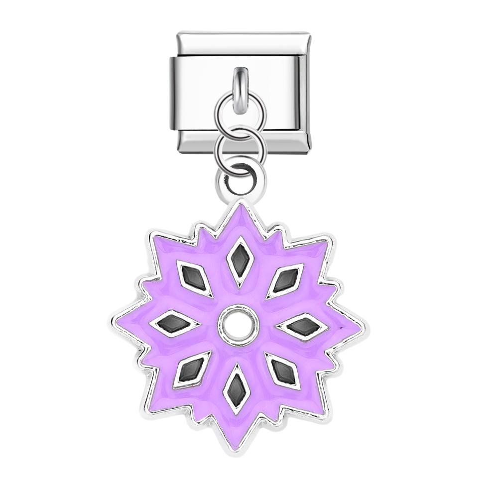 Purple Snowflakes Italian Charm For Italian Charm Bracelets Composable Link Christmas Gift - soufeelau