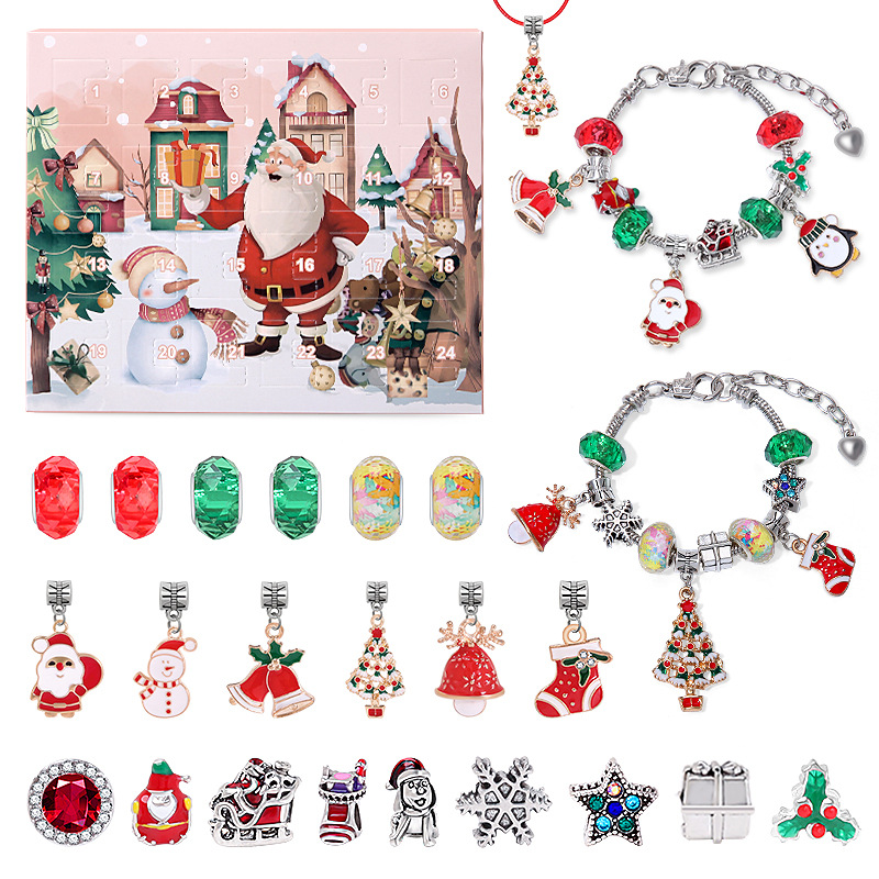Christmas Charm Calendar Advent 24 Countdown Surprise Blind Box DIY Charms Children's Bracelet Set - soufeelau