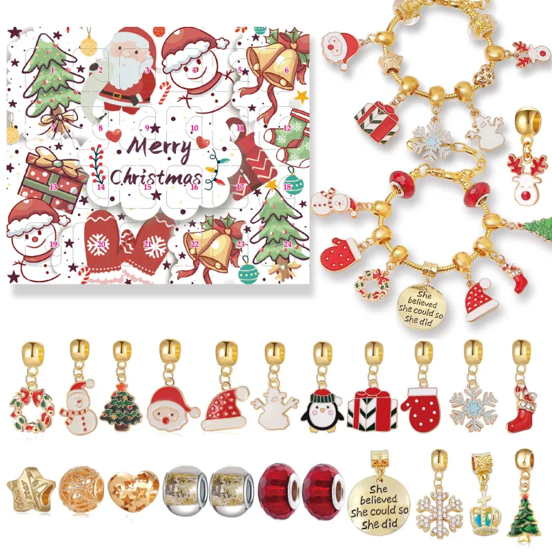 Christmas Charm Jewellery Advent Calendar Countdown Calendar Gift Box Set DIY Charm Jewelry Christmas Tree Bracelet Gift