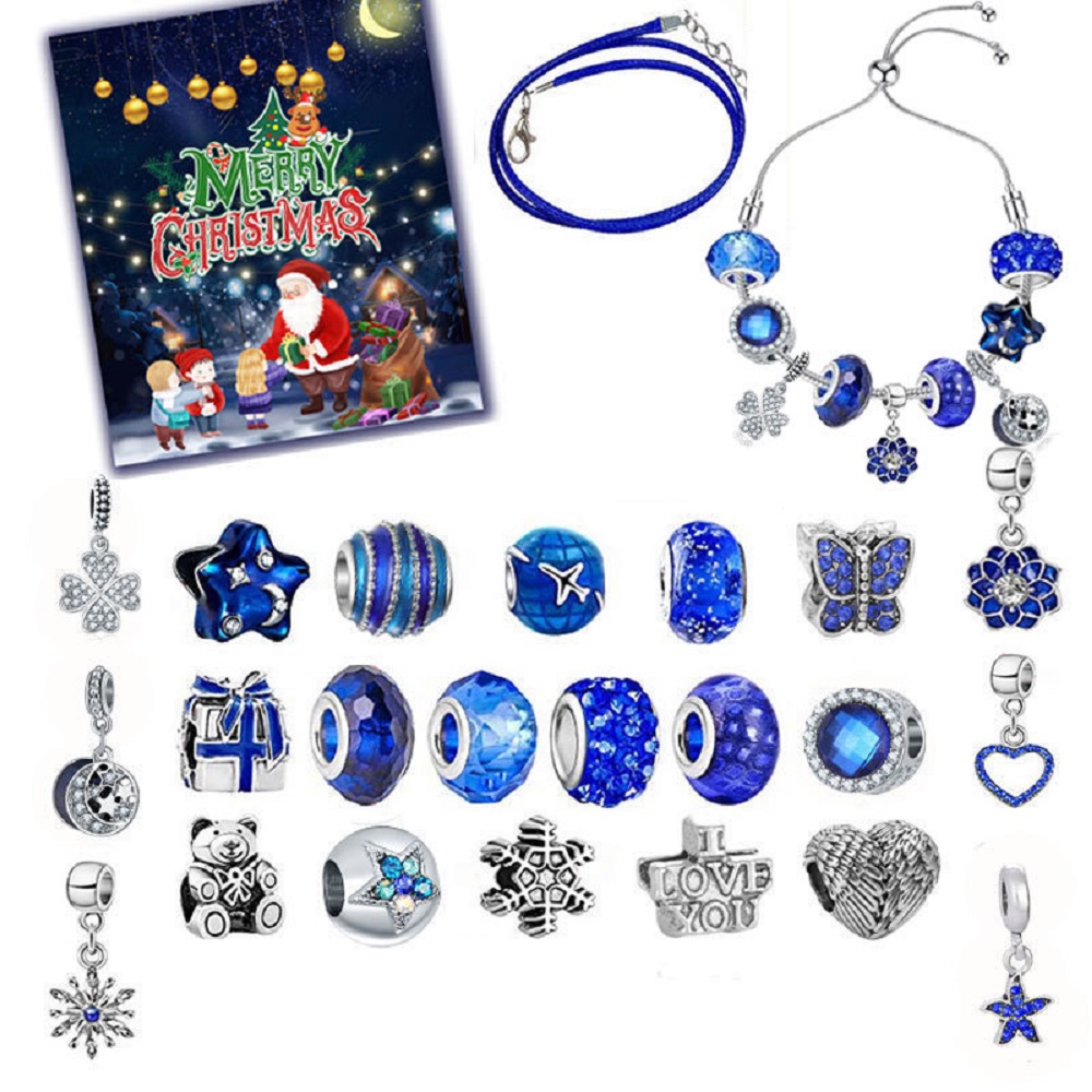 Christmas Charm Countdown Calendar Gift Box Set DIY Charm Jewelry Snowflake Bracelet Gift - soufeelau