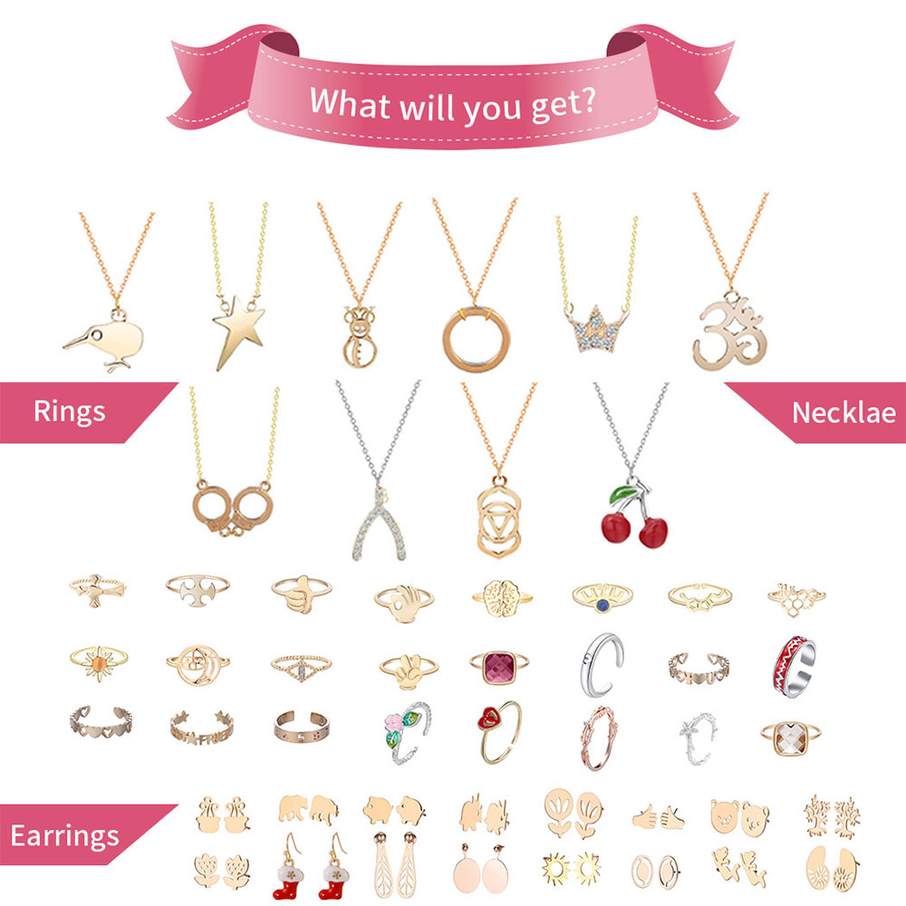 Advent Calendar To Christmas Jewelry Set Box Ring Necklace Earrings Christmas 24-Piece Set - soufeelau