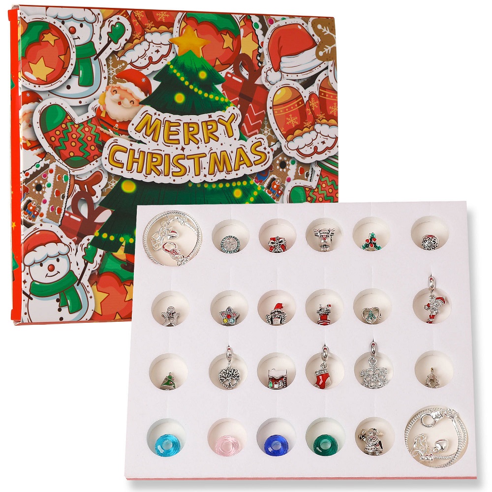 Christmas Charm Box Calendar Advent 24 Countdown Surprise Blind Box DIY Charms Bracelet Set - soufeelau