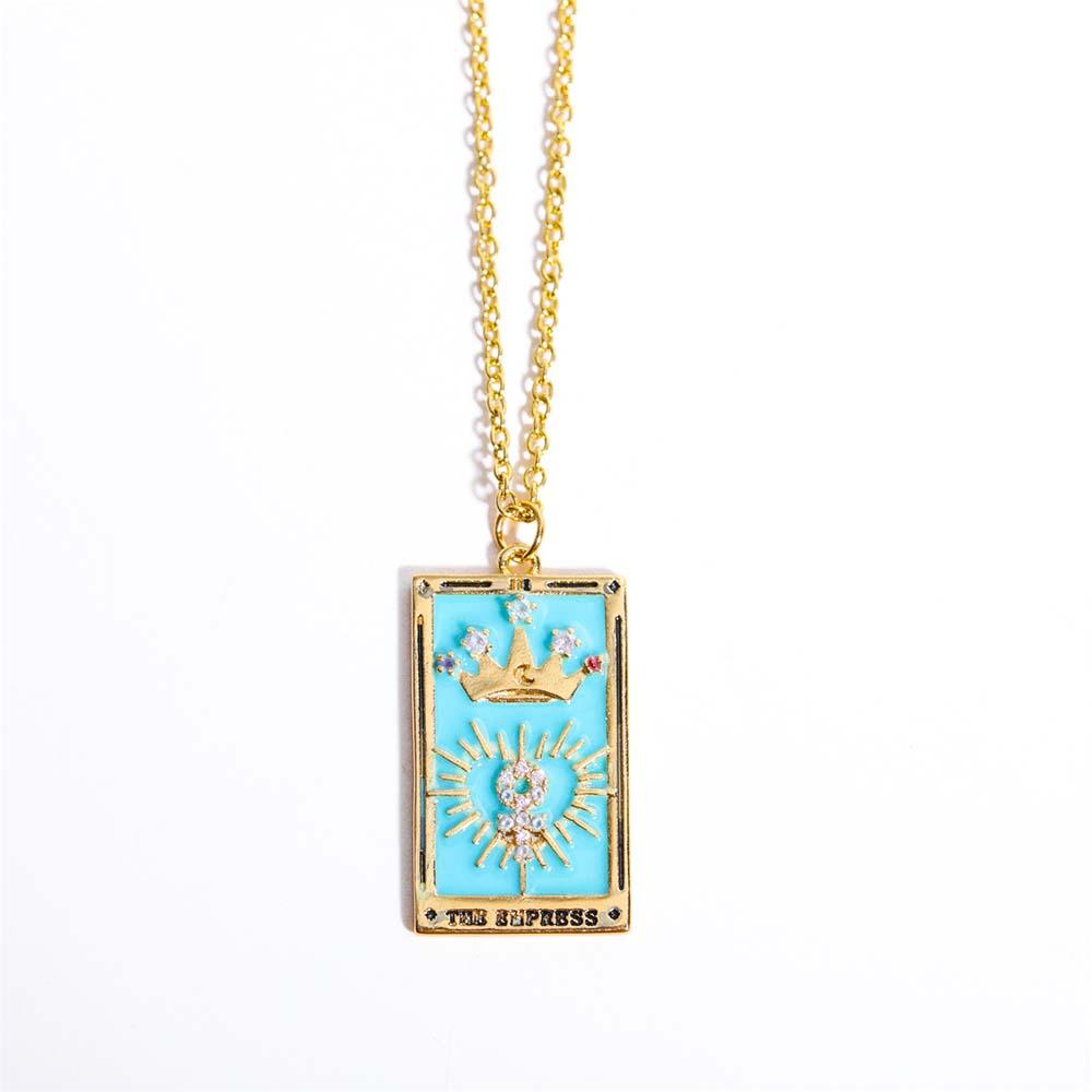 Colorful Tarot Cards Symbolic Necklace Dripping Oil Pendant Enamel Necklace With Rhinestones Gift - soufeelau