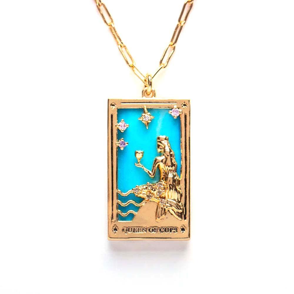 Colorful Tarot Cards Symbolic Necklace Dripping Oil Pendant Enamel Necklace With Rhinestones Gift - soufeelau