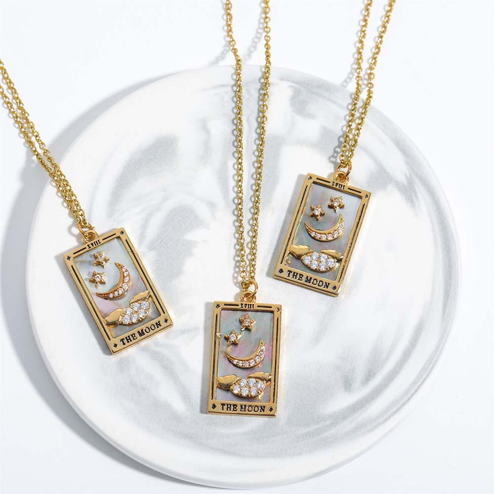 Colorful Tarot Cards Symbolic Necklace Dripping Oil Pendant Enamel Necklace With Rhinestones Gift - soufeelau