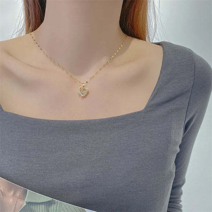 Love Heart Necklace Elegant Wing Diamond Gift - soufeelau