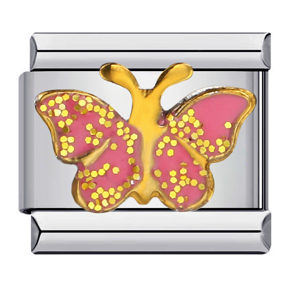 Dazzling Pink Butterfly Italian Charm For Italian Charm Bracelets Composable Link - soufeelau