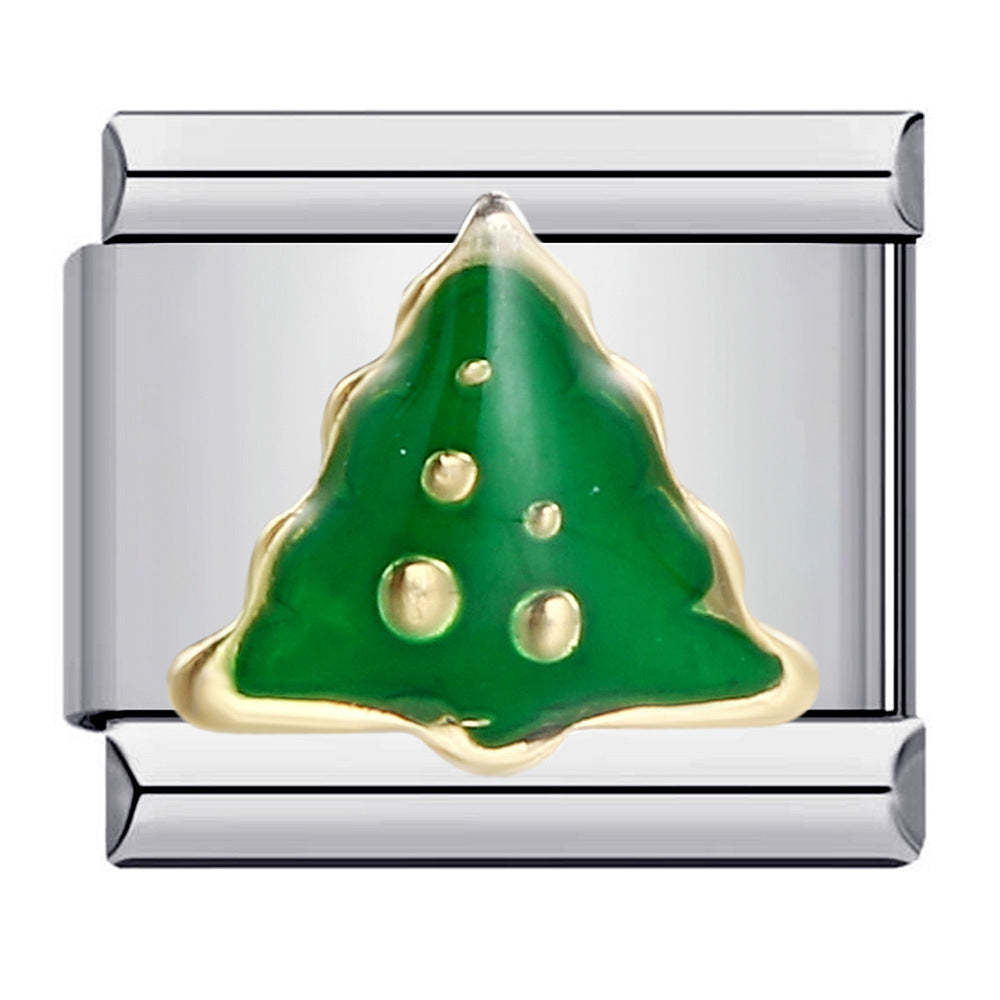 Golden Edge Christmas Tree Italian Charm For Italian Charm Bracelets Composable Link - soufeelau