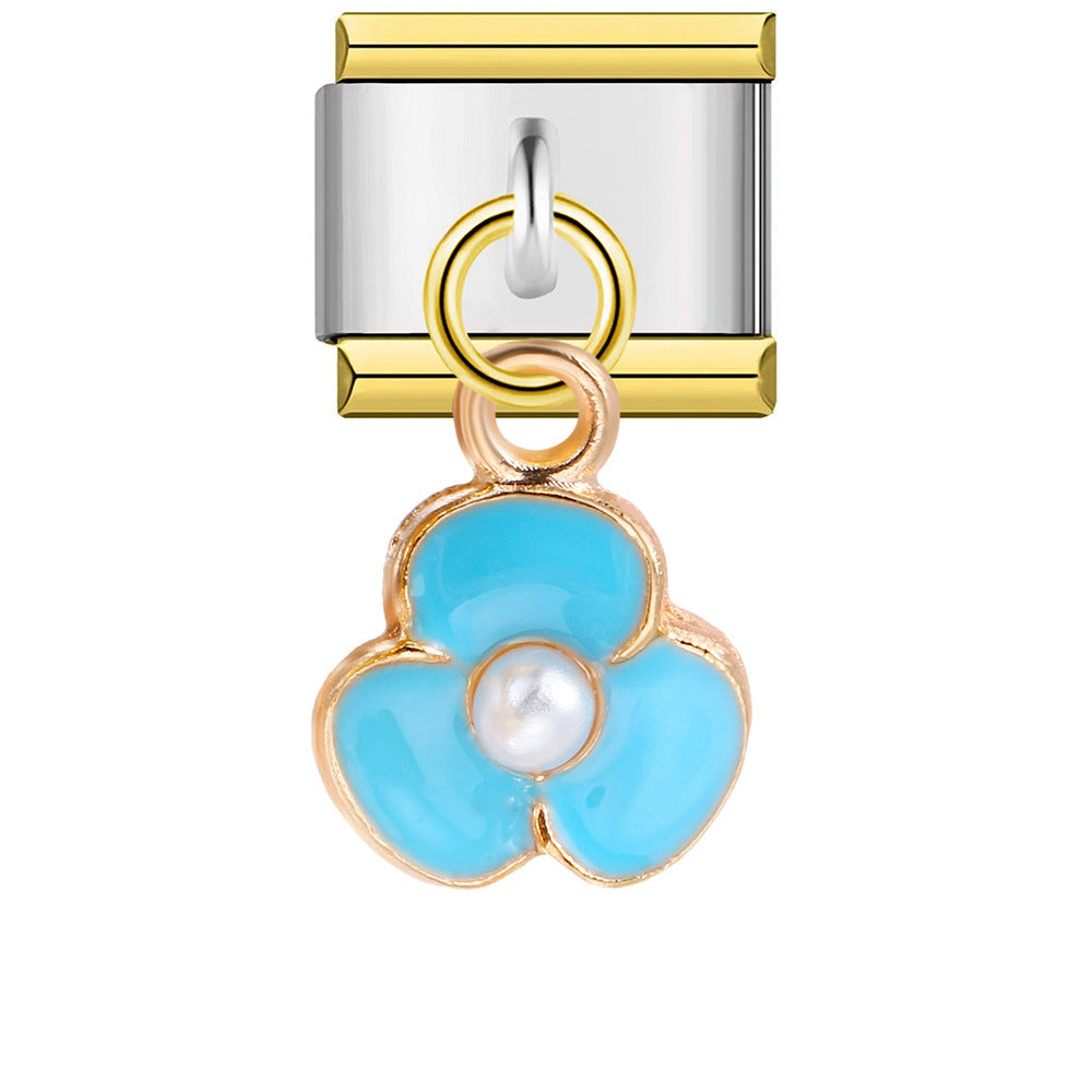 Blue Three-petal Flower Pendant Italian Charm For Italian Charm Bracelets Composable Link - soufeelau