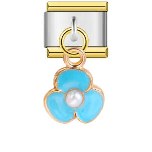 Blue Three-petal Flower Pendant Italian Charm For Italian Charm Bracelets Composable Link