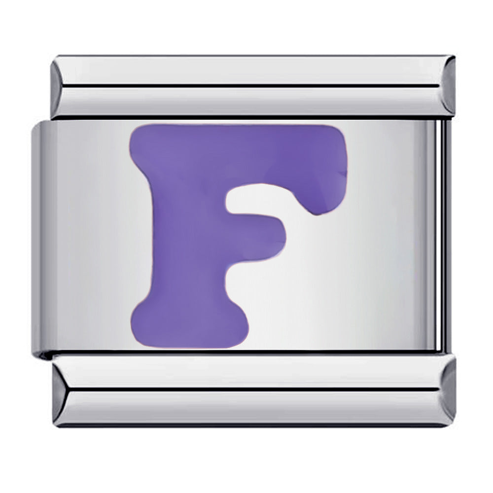 Purple Letter F Italian Charm For Italian Charm Bracelets Composable Link - soufeelau